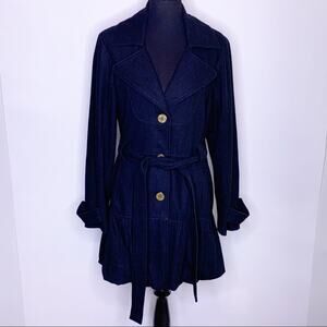 Baby Phat black wool blend gold button belted coat size Extra Large XL